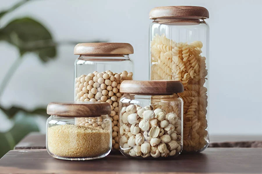 Glass Pantry Jars with Wooden Lids
