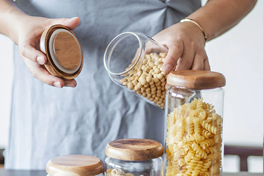Glass Pantry Jars with Wooden Lids
